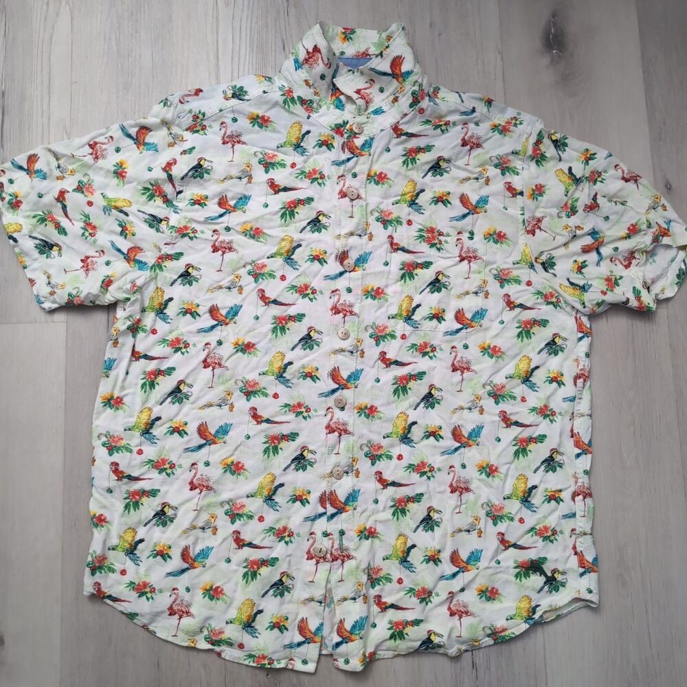 Tommy Bahama Veracruz Cay Holiday Birds Shirt Large Short-Sleeve Shirt